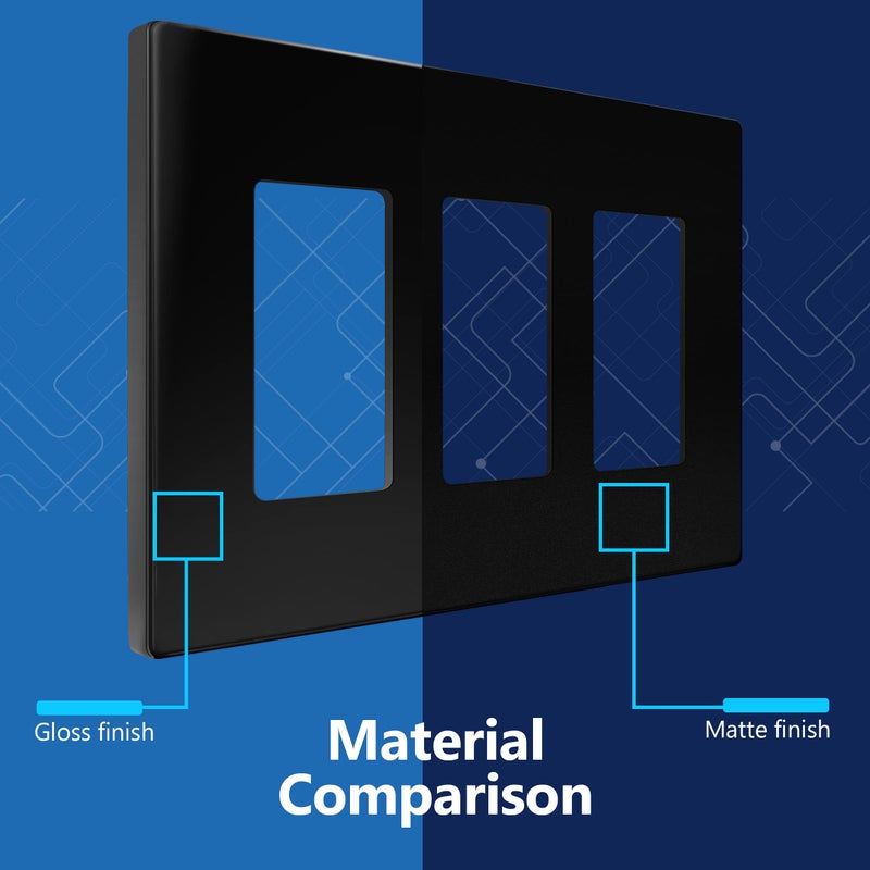 LIDER Matte Finish Triple Decorator Switch Cover, Screwless Wall Plate, Mid-Size 3-Gang 4.88" x 6.77", Polycarbonate Thermoplastic, UL Listed, LSWP-33M-BK, Black - Image 3