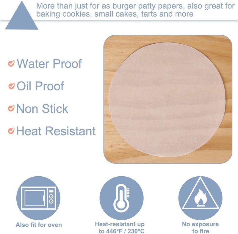 YQL Hamburger Patty Paper Round 4.5 Inch, Set of 200, Non Stick Patty Paper Sheets for Burger Press, Patty Serperate and Cake Baking(5.5/6/7/8/9/10/12inch Available) - Image 3