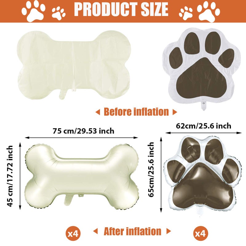 Skylety 8 Pieces Dog Balloons for Birthday Party Decorations Include 4 Foil Dog Bone Shaped and 4 Helium Paw Print Balloons for Pet Puppy Party Supplies Baby Shower(Coffee) - Image 2