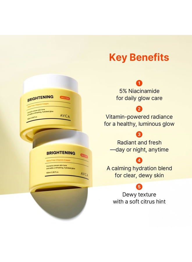 Avca Vitamin + Niacinamide Radiance Cream 100ml(3.38 fl. oz) - Even Tone & Glow Moisturizer, Daily Hydration K-Beauty Moisture Care - Image 3