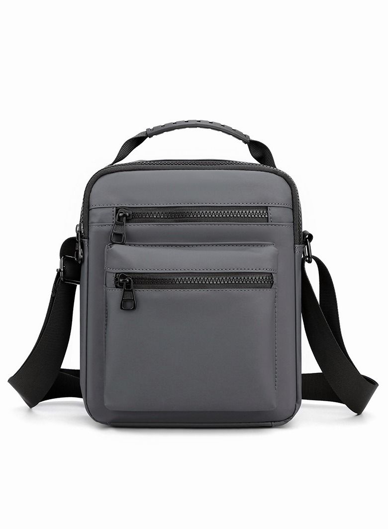 Minimalist Wear-Resistant Oxford Crossbody Shoulder Bag with Adjustable Strap and Top Handle Multi-layer Functional New Trends Fashion Handbag for Men Solid Grey - Image 1