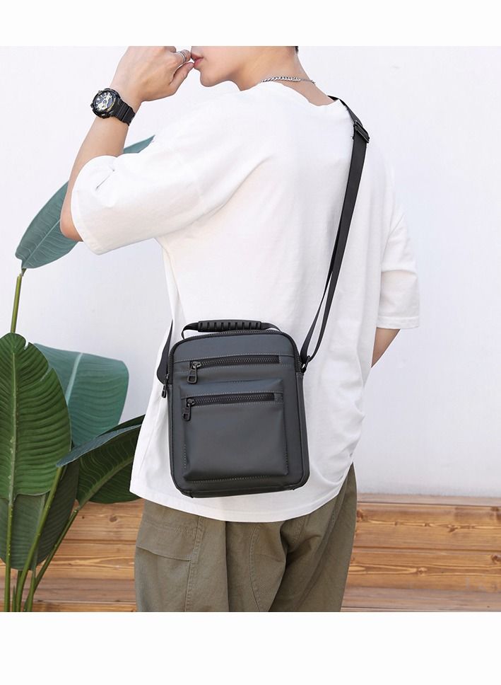 Minimalist Wear-Resistant Oxford Crossbody Shoulder Bag with Adjustable Strap and Top Handle Multi-layer Functional New Trends Fashion Handbag for Men Solid Grey - Image 3
