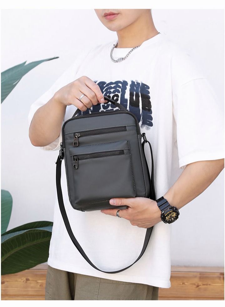 Minimalist Wear-Resistant Oxford Crossbody Shoulder Bag with Adjustable Strap and Top Handle Multi-layer Functional New Trends Fashion Handbag for Men Solid Grey - Image 2