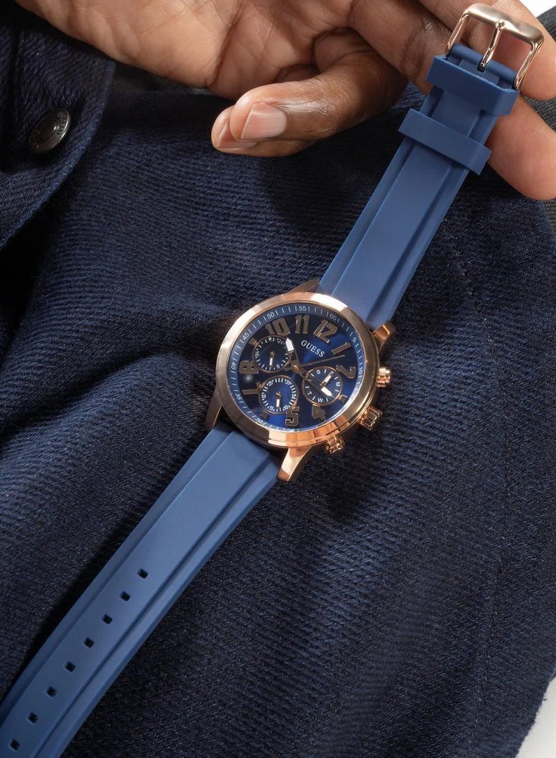 GUESS Mens Navy Blue Rose Gold Tone Multi-function Watch - GW0729G3 - Image 5