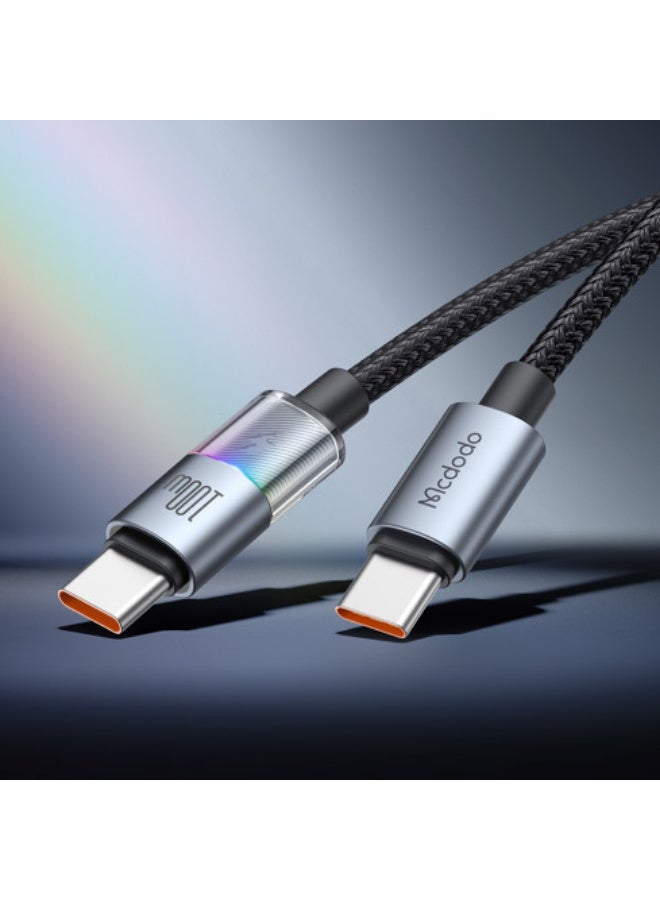 مكدودو Fast Charging Cable CA-8200 - USB-C To USB-C 100W With 7 Colorful Lights - 1.2m - Black - Image 4