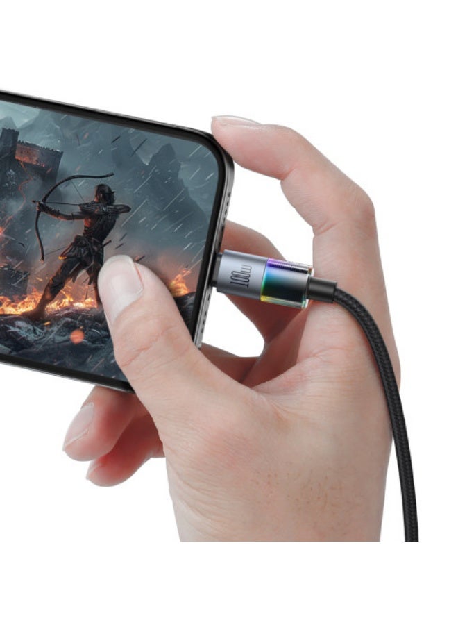 مكدودو Fast Charging Cable CA-8200 - USB-C To USB-C 100W With 7 Colorful Lights - 1.2m - Black - Image 5