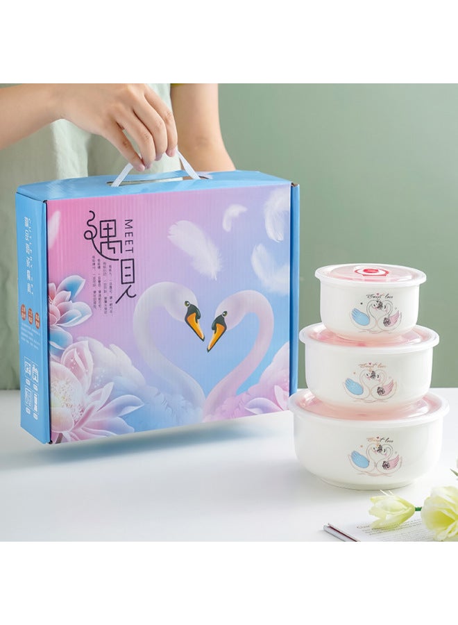 Ceramic Fresh-keeping Bowl Three-piece Vacuum Sealed Microwave Oven Gift Bowl Wedding Gift Will Sell Tableware Printing-Specifications:Meet-Color:2-Piece Gift Box (36 Sets Or 20 Sets Per Box) - Image 1