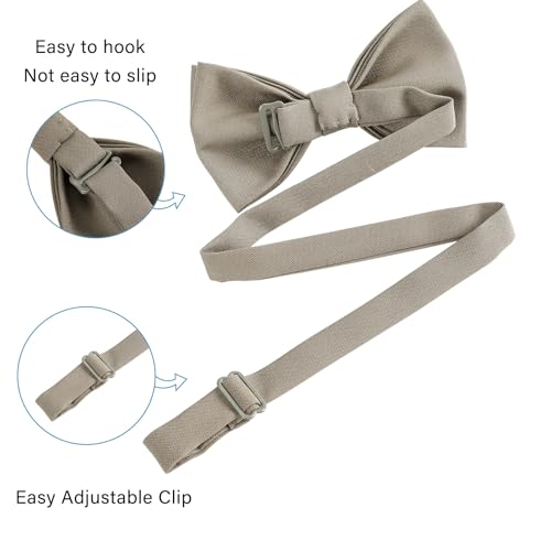 WELROG Classic Pre-Tied Bow Tie for Children & Adults Solid Color Adjustable Bowtie(Khaki) - Image 3