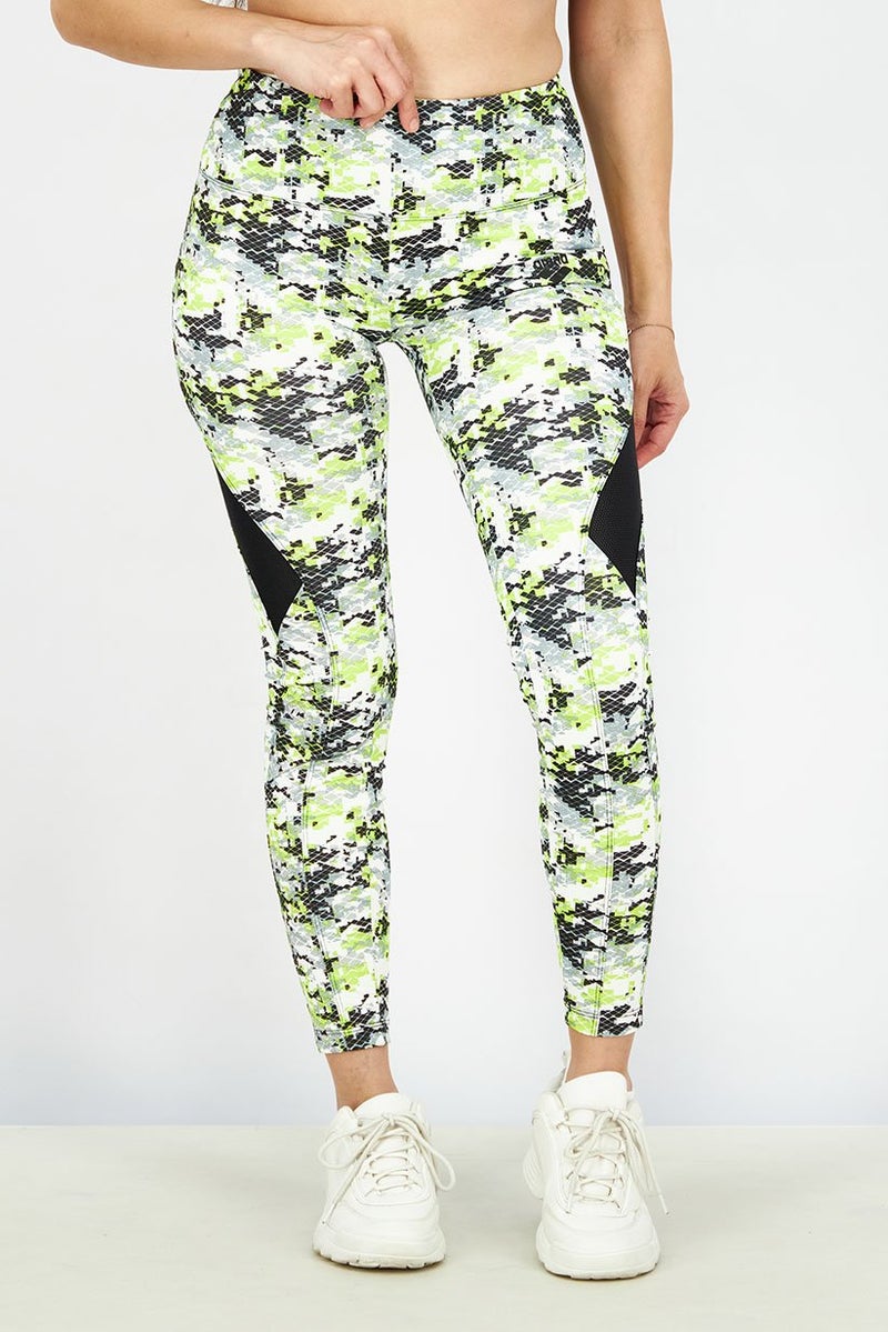 arena Women Sportwear Fit Training Leggings, Grey and Soft Green Combo - Image 1