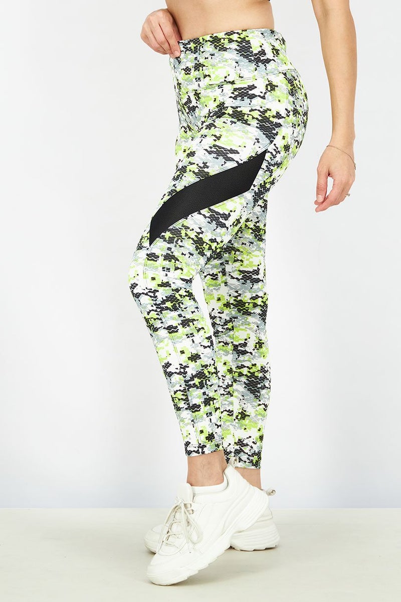 arena Women Sportwear Fit Training Leggings, Grey and Soft Green Combo - Image 3