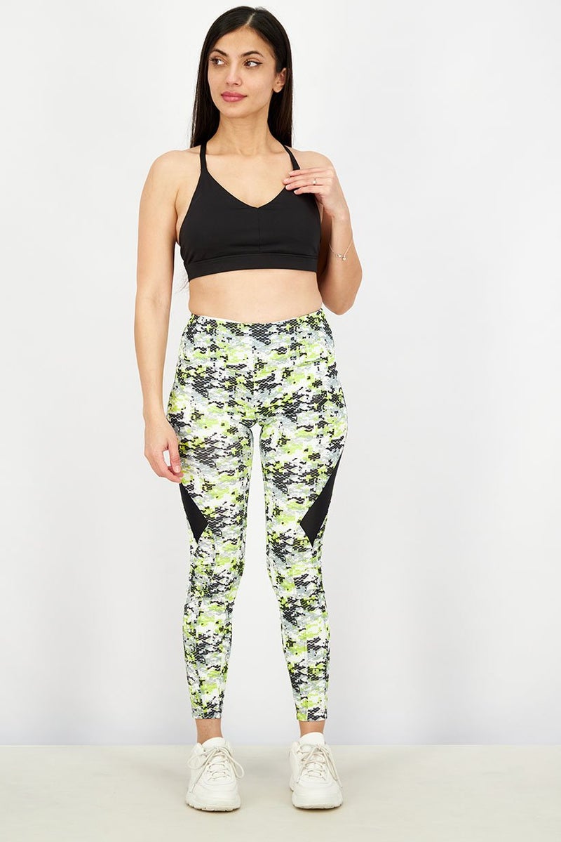 arena Women Sportwear Fit Training Leggings, Grey and Soft Green Combo - Image 2