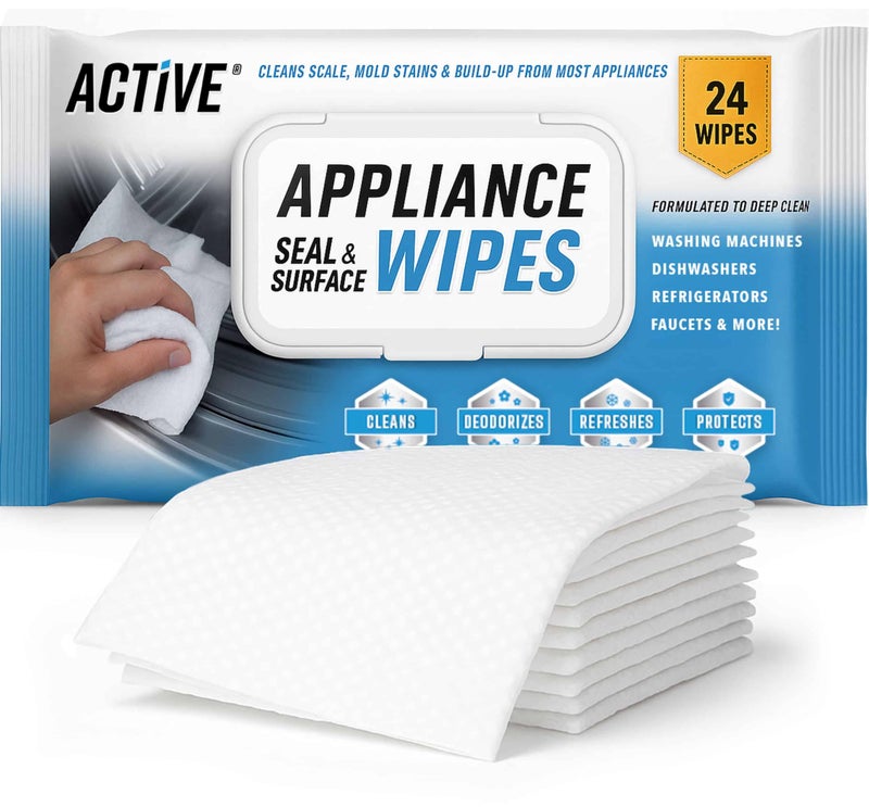 ACTIVE Home Appliance Surface Cleaner Wipes Heavy Duty Wipe for Cleaning Washing Machine, Dryer Stainless Steel Refrigerator, Glass Cooktop, Microwave, Dishwasher, Counter, Tile - 24 Large Wipes - Image 1