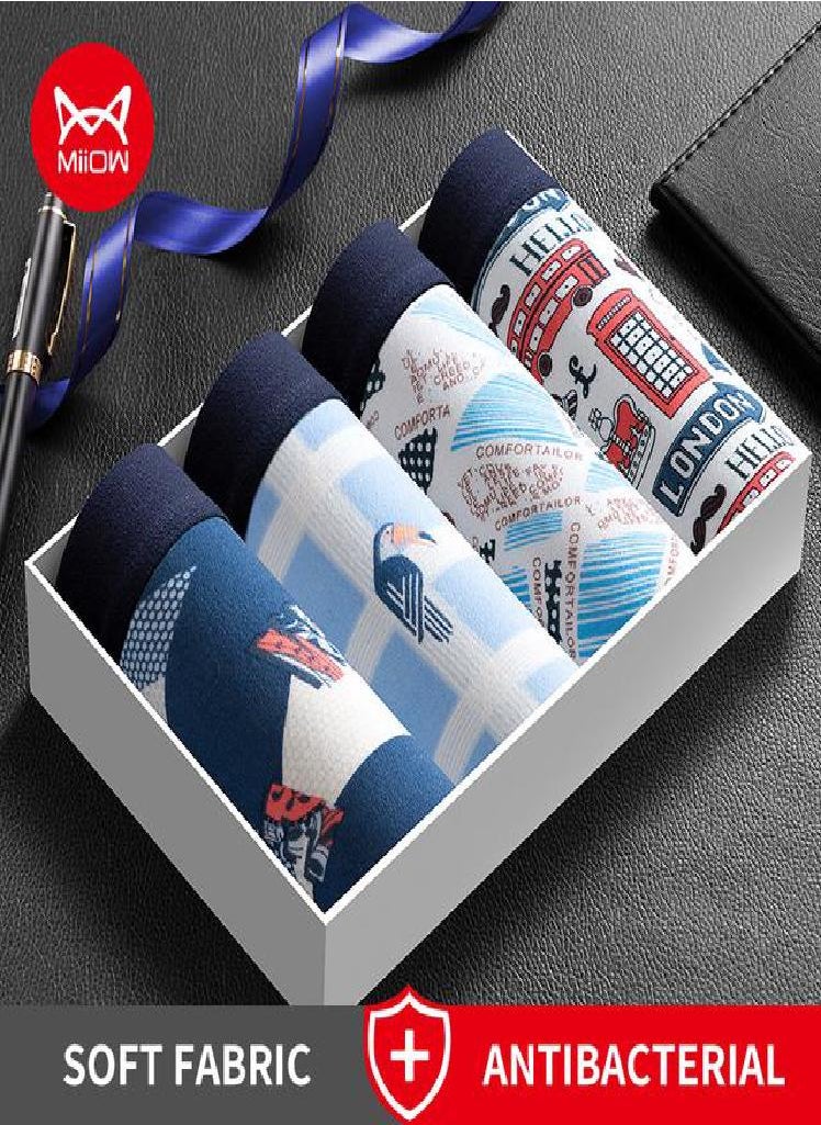 MIIOW - 4Pcs Man Underwear Boxers Men's Panties Breathable Polyester Innerwear  Men Underpants Boxershorts Antibacterial - Image 1