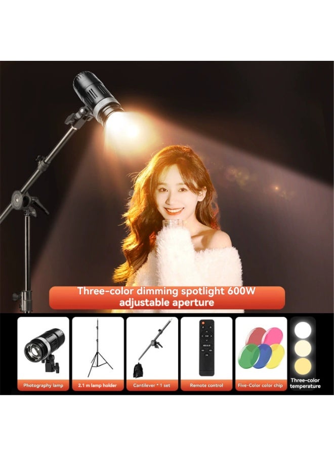 Kiboule 600W Spotlight Hair Highlighting Light Photography Live Streaming Beauty Lighting Light Three-Colour Adjustable Spotlight Adjustable Light Angle Spotlight + 2.1m Stand + Remote Control + Five-Colour Filters + Boom + Storage bag Arm Set - Image 3