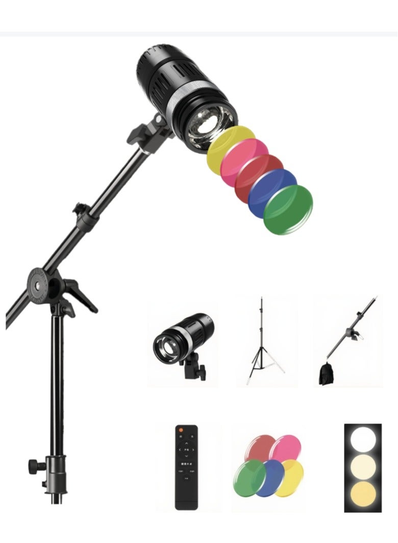 Kiboule 600W Spotlight Hair Highlighting Light Photography Live Streaming Beauty Lighting Light Three-Colour Adjustable Spotlight Adjustable Light Angle Spotlight + 2.1m Stand + Remote Control + Five-Colour Filters + Boom + Storage bag Arm Set - Image 2