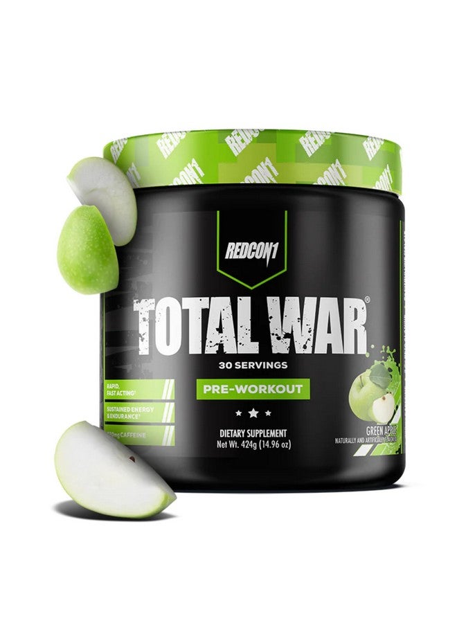 ريدكون ١ مسحوق ريدكون 1 توتال وار قبل التمرين، بنكهة التفاح الأخضر - سريع المفعول، غني بالكافيين، مناسب للرجال والنساء، مع بيتا ألانين - يحتوي على مالات السيترولين لزيادة ضخ الدم وتدفقه (30 حصة) - Image 1