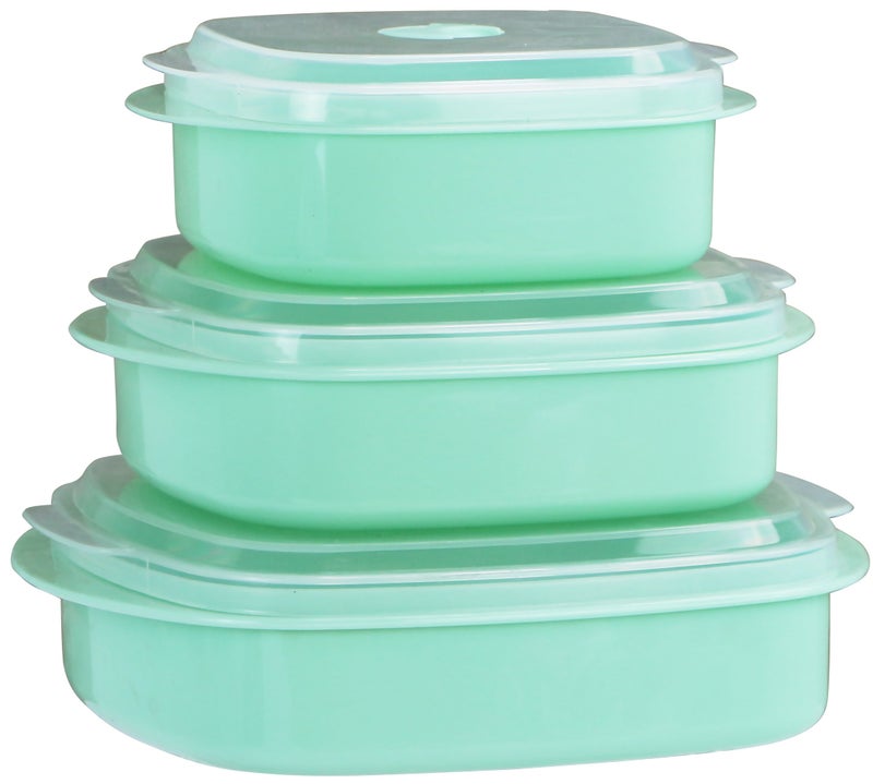 Reston Lloyd Nesting Microwave Containers Set of 3 Adjustable Steam Vents Airtight Meal Prep Durable BPAFree Plastic Freezer  Dishwasher Safe Cookware  Food Storage Anyday Cookware Seafoam