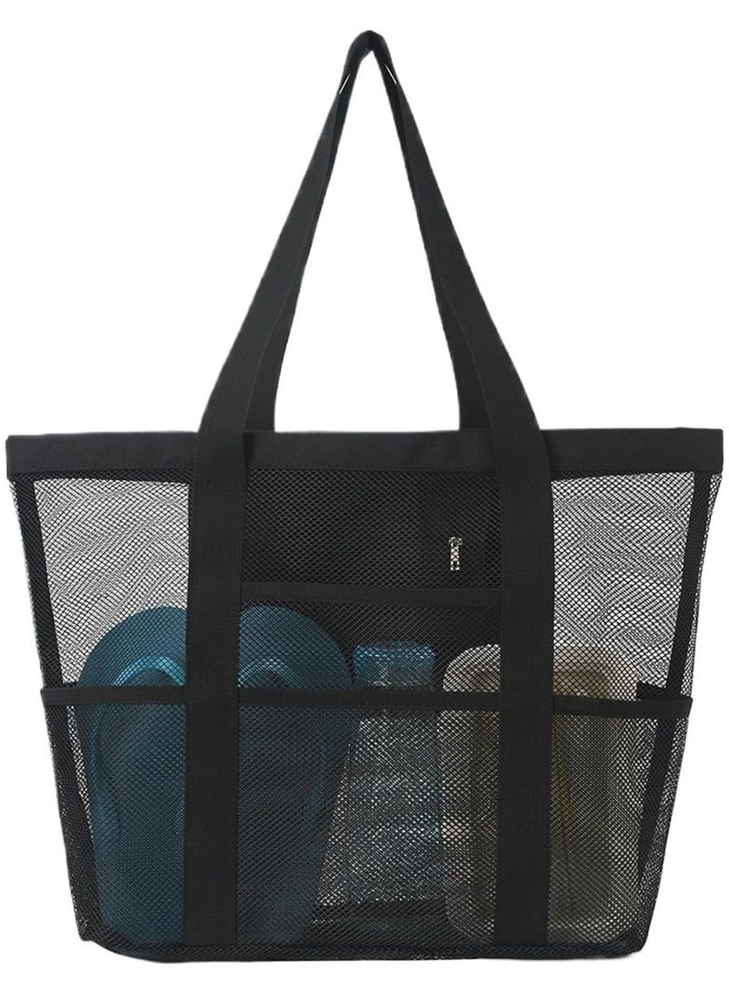 Mesh Beach Bag with Zipper,Beach Tote Waterproof Sandproof, with 9 Pockets for Toys Pool Bag Beach Accessories - Image 1