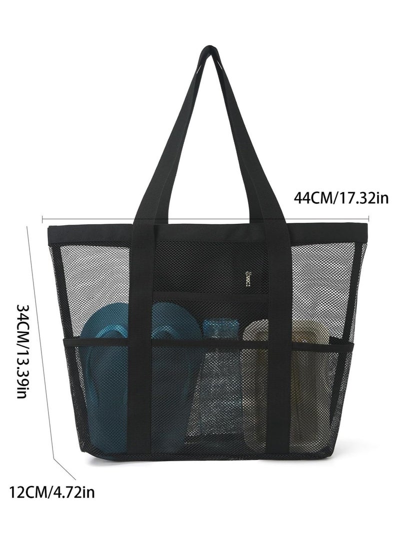 Mesh Beach Bag with Zipper,Beach Tote Waterproof Sandproof, with 9 Pockets for Toys Pool Bag Beach Accessories - Image 2