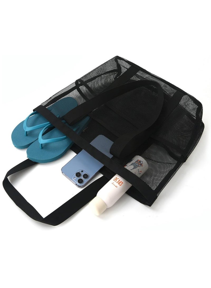 Mesh Beach Bag with Zipper,Beach Tote Waterproof Sandproof, with 9 Pockets for Toys Pool Bag Beach Accessories - Image 3