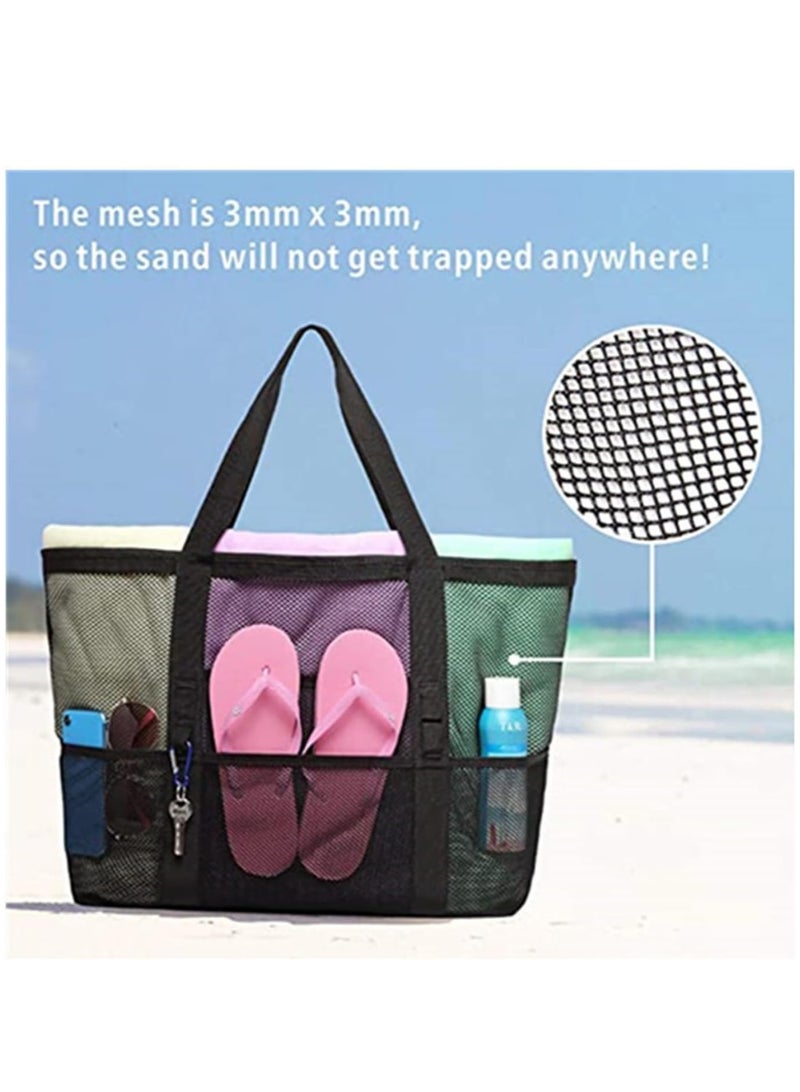 Mesh Beach Bag with Zipper,Beach Tote Waterproof Sandproof, with 9 Pockets for Toys Pool Bag Beach Accessories - Image 5