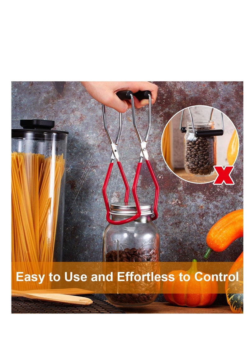 Canning Jar Lifter Tongs with Grip Handle, Stainless Steel Jar Lifter Safe and Secure Grip, Anti-Scalding ,Anti-Slip with Wide-Mouth Clip Universal for Kitchen Restaurant-Red - Image 2