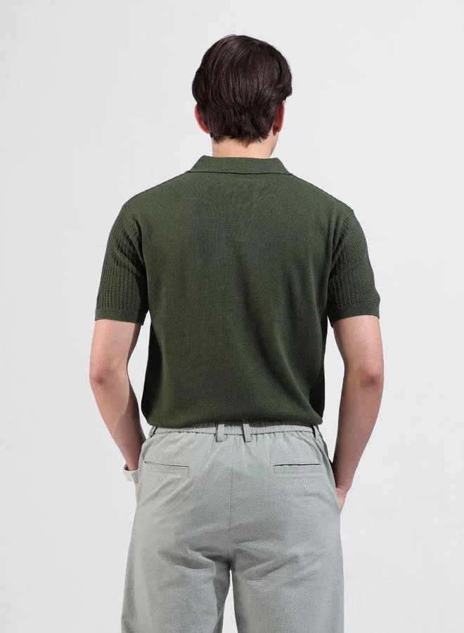 شركة المرآب الهندية Men Slim Fit Textured Polo Neck Half Sleeves T-Shirt