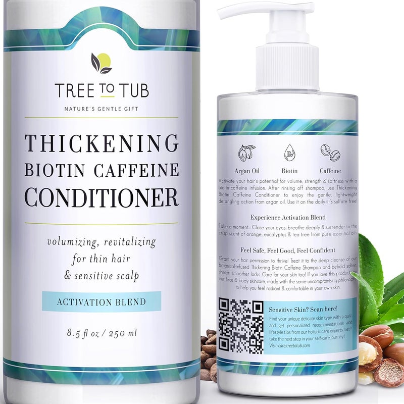 Tree To Tub Biotin Conditioner  Activating Caffeine for Fuller Hair Thickening Conditioner for Women  Men for Dry Damaged Hair Sulfate Free Conditioner wOrganic Argan Oil  Aloe