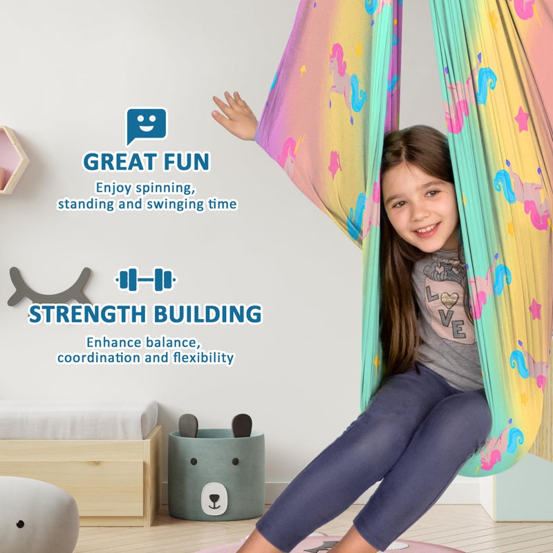 OUTREE Sensory Swing for Kids, Double Layer Therapy Hammock, Indoor Swing with 360Â° Swivel Hanger Kit and Adjustable Straps, Autism Sensory Product for Autism, ADHD (Unicorn Printed) - Image 3