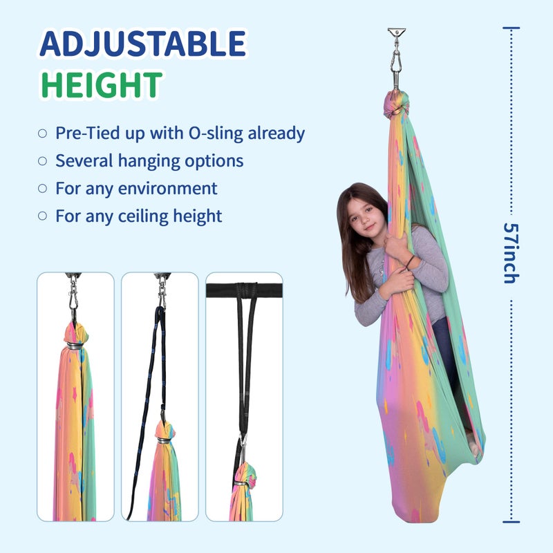 OUTREE Sensory Swing for Kids, Double Layer Therapy Hammock, Indoor Swing with 360Â° Swivel Hanger Kit and Adjustable Straps, Autism Sensory Product for Autism, ADHD (Unicorn Printed) - Image 5