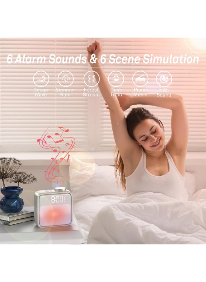 Alarm Clock Night Lights, Built-in Battery Alarm Clock for Bedrooms, 6 Scenes & White Noise Sync, Dual Alarms & Snooze, for Heavy Sleepers, Gifts for Kids Teens - Image 5