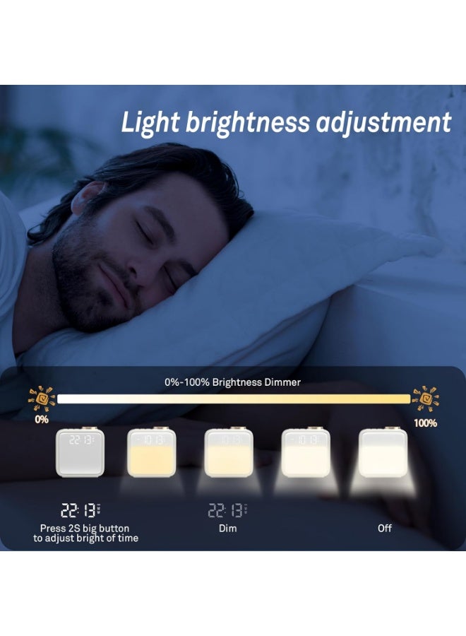 Alarm Clock Night Lights, Built-in Battery Alarm Clock for Bedrooms, 6 Scenes & White Noise Sync, Dual Alarms & Snooze, for Heavy Sleepers, Gifts for Kids Teens - Image 2