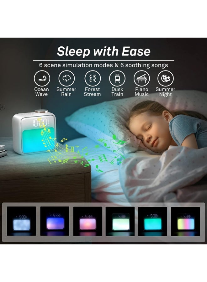 Alarm Clock Night Lights, Built-in Battery Alarm Clock for Bedrooms, 6 Scenes & White Noise Sync, Dual Alarms & Snooze, for Heavy Sleepers, Gifts for Kids Teens - Image 3