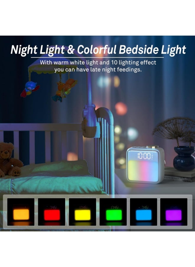Alarm Clock Night Lights, Built-in Battery Alarm Clock for Bedrooms, 6 Scenes & White Noise Sync, Dual Alarms & Snooze, for Heavy Sleepers, Gifts for Kids Teens - Image 4