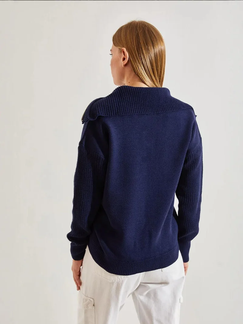 Bianco Lucci LUCCI Zipper Collar Knit Sweater