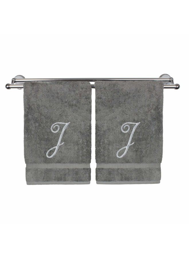 BC BARE COTTON Monogrammed Hand Towel, Personalized Gift, 16 x 30 Inches - Set of 2 - Silver Embroidered Towel - Extra Absorbent 100% Turkish Cotton- Soft Terry Finish - for Bathroom, Kitchen and Spa- Script J Gray - Image 1
