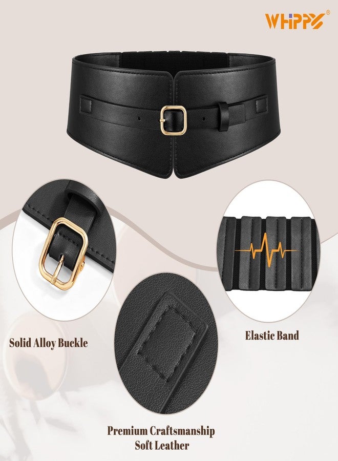 WHIPPY Women Wide Elastic Waist Belt Wide Leather Stretch Belt Fashion Ladies Waistband for Dresses, Black, M - Image 3