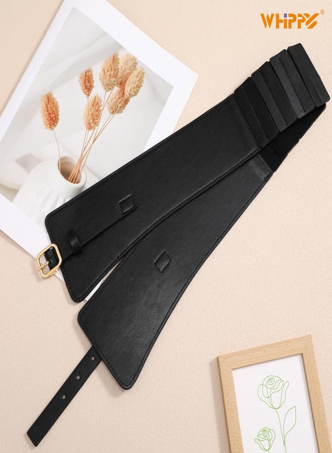 WHIPPY Women Wide Elastic Waist Belt Wide Leather Stretch Belt Fashion Ladies Waistband for Dresses, Black, M - Image 5
