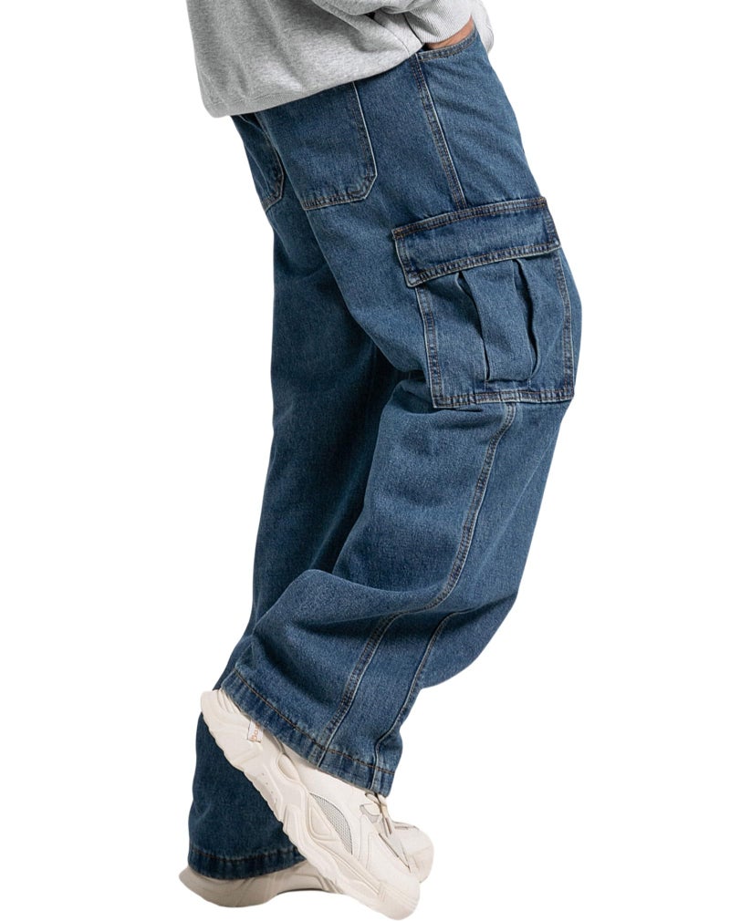 FantasyGears Mens Baggy Jeans for Men Women Y2k Skater Vintage Plain Pants Multiple Pockets Casual Wide Leg Loose Fit Cargo Denim Jeans Blue - Image 2