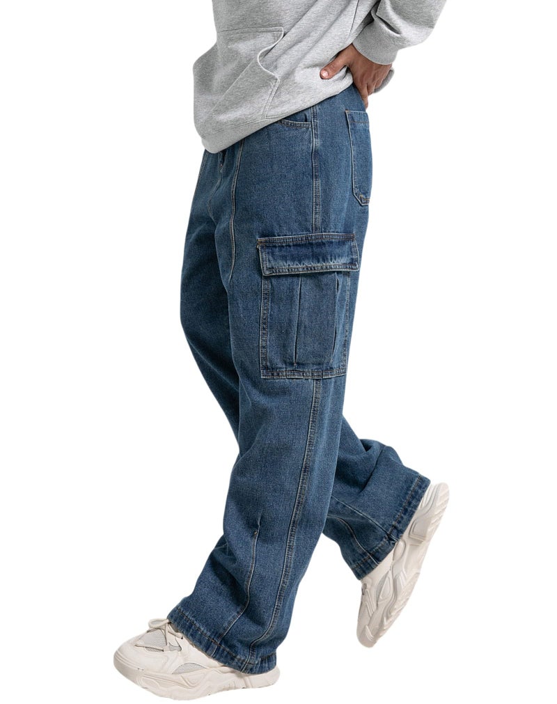 FantasyGears Mens Baggy Jeans for Men Women Y2k Skater Vintage Plain Pants Multiple Pockets Casual Wide Leg Loose Fit Cargo Denim Jeans Blue - Image 3