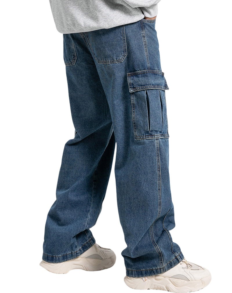 FantasyGears Mens Baggy Jeans for Men Women Y2k Skater Vintage Plain Pants Multiple Pockets Casual Wide Leg Loose Fit Cargo Denim Jeans Blue - Image 5