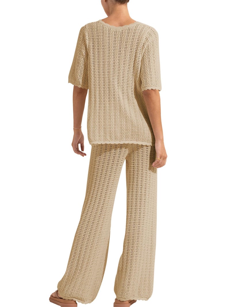 Imily Bela Women's Summer 2 Piece Swimsuit Cover Up Crochet Knit Cardigan Tops Long Pants Set Bathing Suit Beach Outfits - Image 2