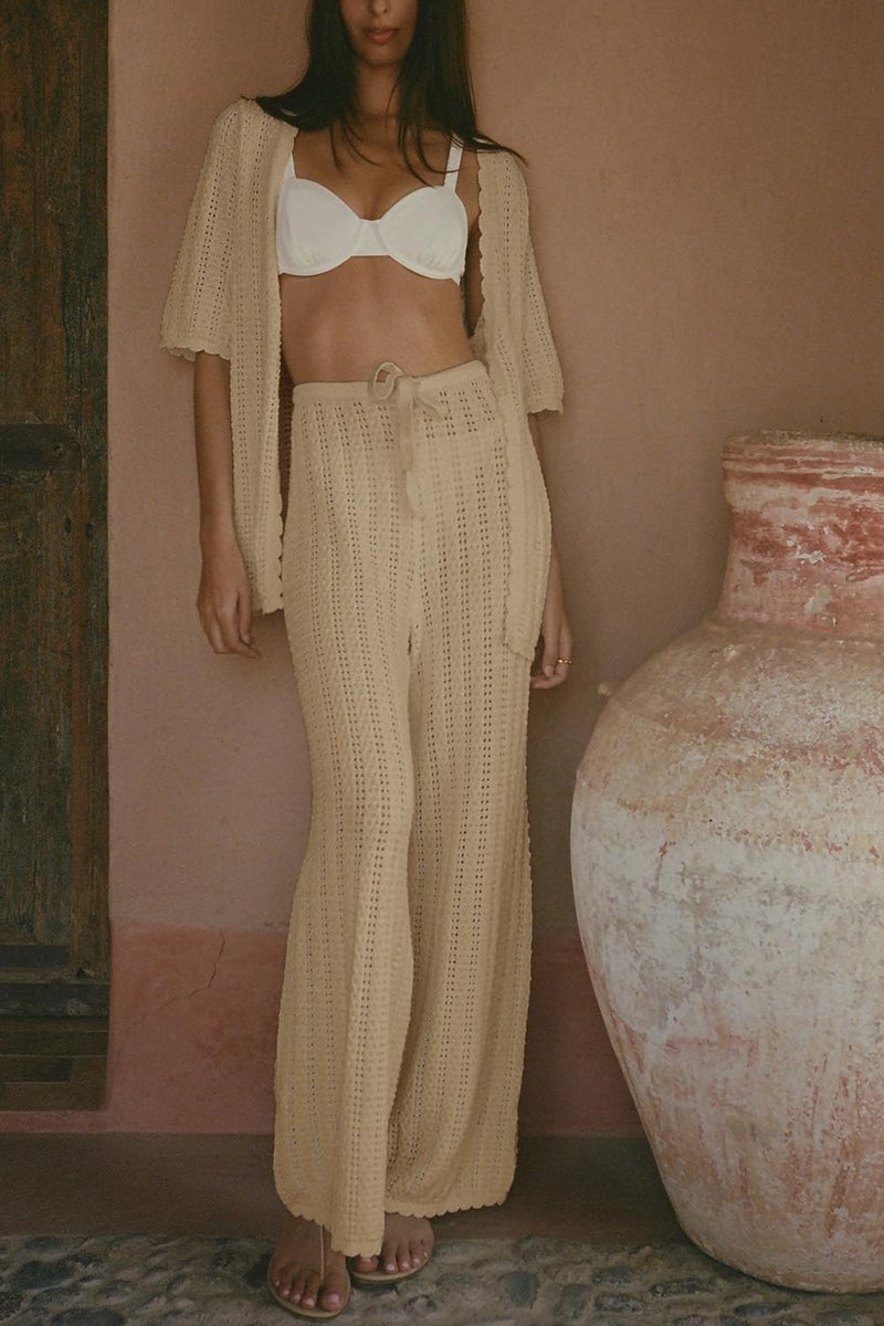 Imily Bela Women's Summer 2 Piece Swimsuit Cover Up Crochet Knit Cardigan Tops Long Pants Set Bathing Suit Beach Outfits - Image 3