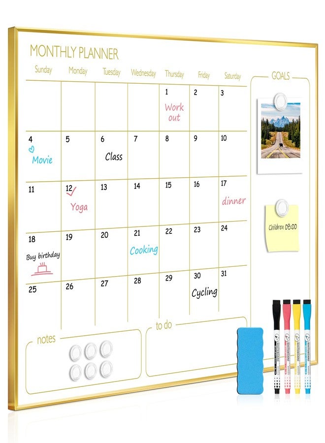 QUEENLINK Dry Erase Calendar Whiteboard for Wall, 24'' x 18'' Monthly White Board Planner with Gold Frame, Magetic Hanging Wipe Board for Home Office School Dorm - Image 1