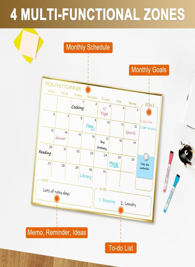 QUEENLINK Dry Erase Calendar Whiteboard for Wall, 24'' x 18'' Monthly White Board Planner with Gold Frame, Magetic Hanging Wipe Board for Home Office School Dorm - Image 2