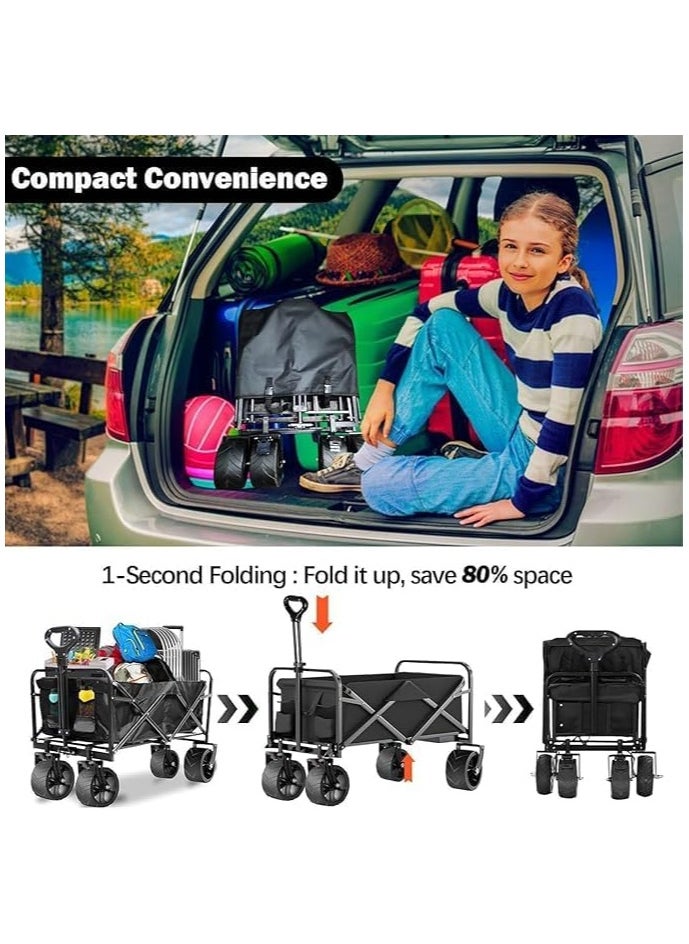 Piccasio 150 kg Collapsible Folding Wagon, Portable Large Trolley cart, Bearing Heavy Capacity Beach Garden Shopping Carts & Stroller Wagon, Utility Adjustable Handle Outdoor Camping with Heavy Wheels  - Image 4