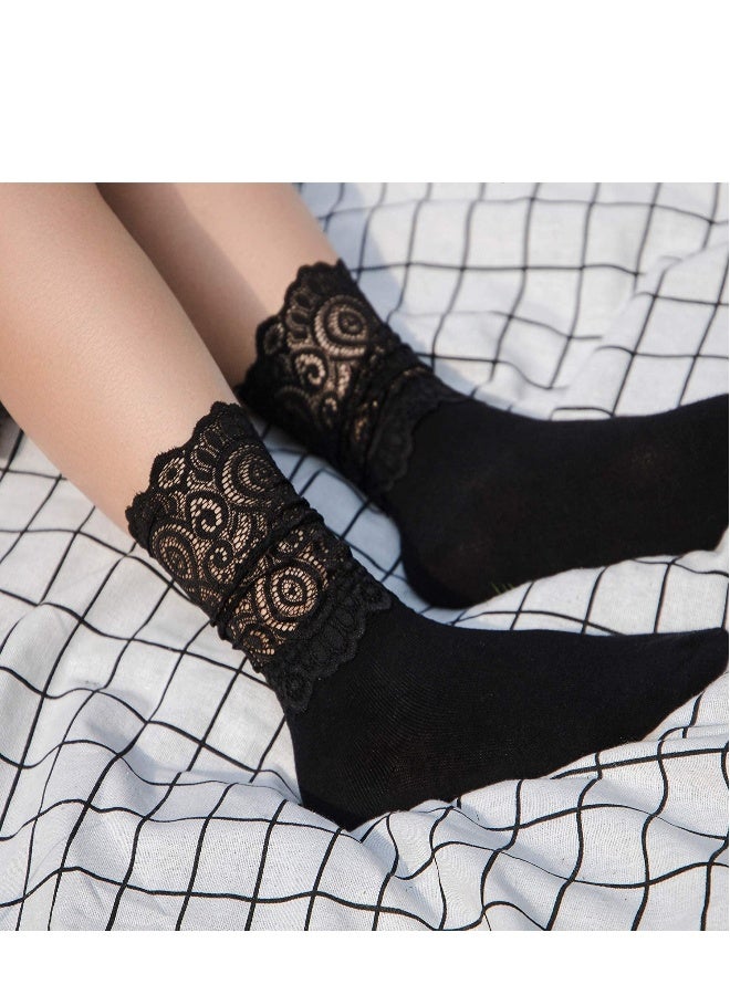 3 Pairs Women Lace Socks, Transparent Mesh Ruffle Dress Ankle Socks & Delicate Lace Detailswith - Image 2