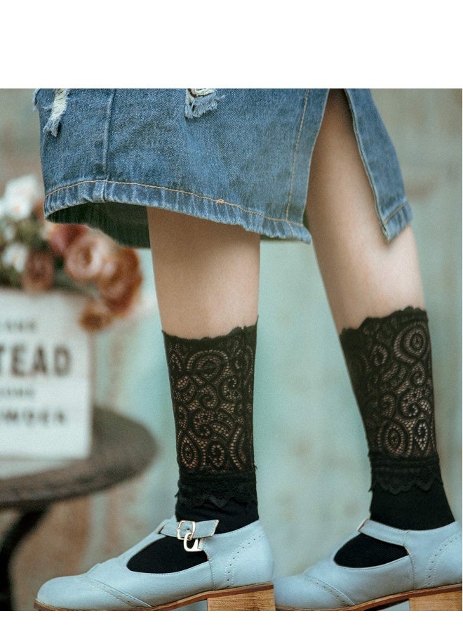 3 Pairs Women Lace Socks, Transparent Mesh Ruffle Dress Ankle Socks & Delicate Lace Detailswith - Image 3