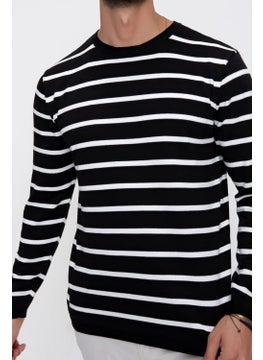Cool Tarz Cool Style Men's Black Crew Neck Striped Casual Knitwear Sweater  - Image 1