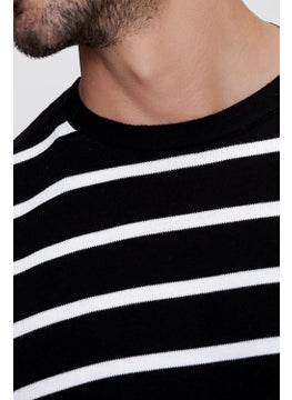 Cool Tarz Cool Style Men's Black Crew Neck Striped Casual Knitwear Sweater  - Image 3
